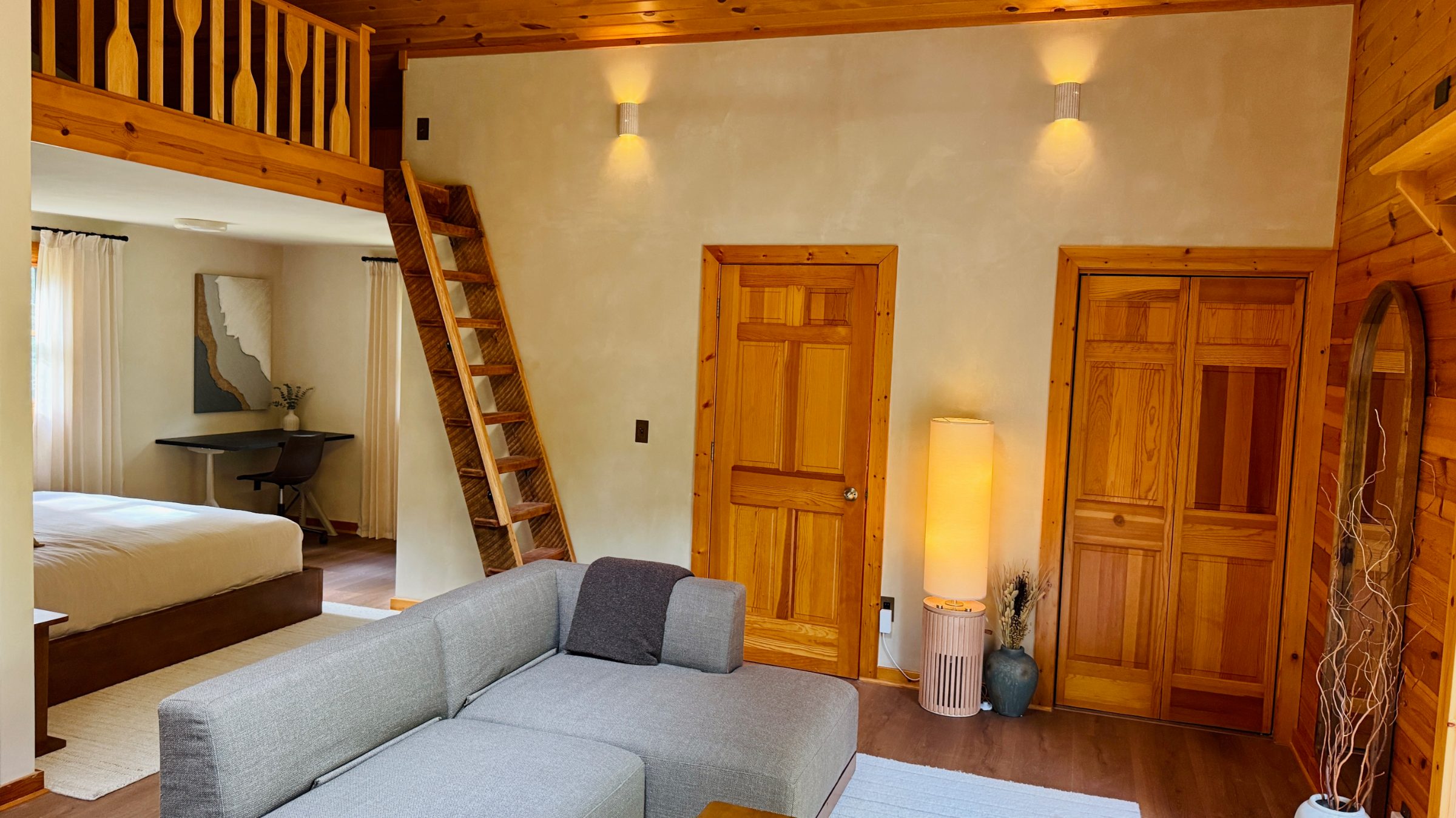 Cabin living room with loft